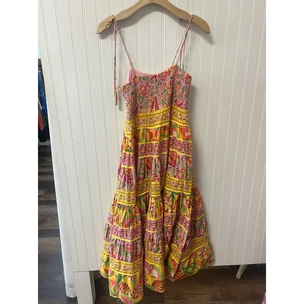 FARM RIO Mixed Fruits Floral Paradise Midi Dress ~ Small S Summer Vacation - Picture 9 of 12